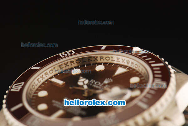 Rolex Submariner Swiss ETA 2836 Automatic Movement Steel Case and Strap with Brown Dial and Brown Ceramic Bezel - Click Image to Close